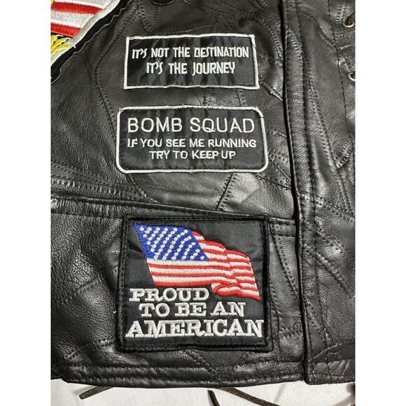 Biker Vest Mens XL Buffalo Leather Diamond Plate Live to Ride Motorcycle Patches - Picture 14 of 16